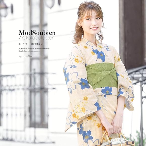 Amazon | [SOUBIEN] (ソウビエン) 浴衣 3点セット レディース レトロ